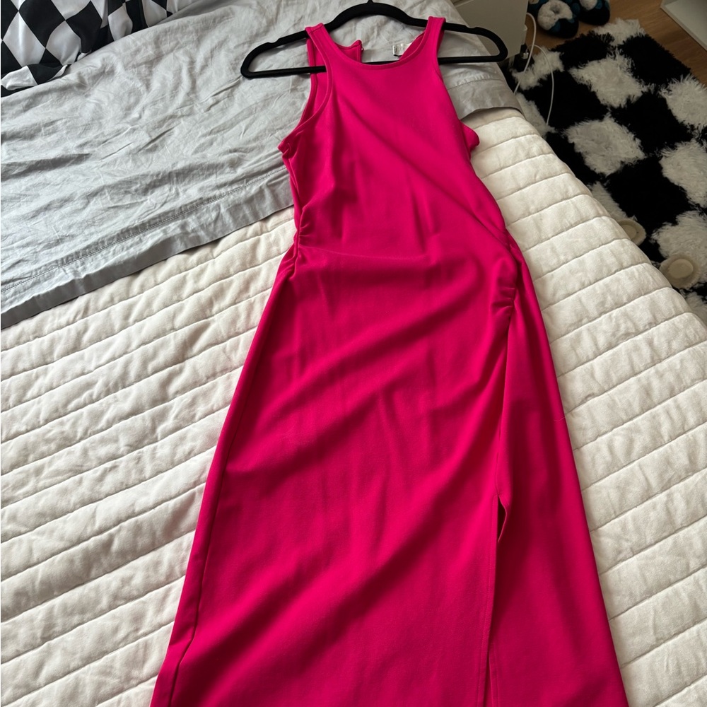 A New Day Pink Ruched Midi Dress